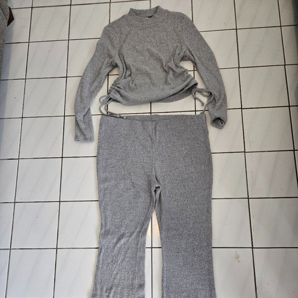 No Boundaries Ribbed Knit Lounge Set Gray XXL | Cozy 2-Piece Loungewear